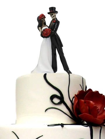 Ebros Day Of The Dead Wedding Dance Skeleton Bride And Groom Holding Red Roses Bouquet Figurine Cake Topper 6.25''Tall Love Neve
