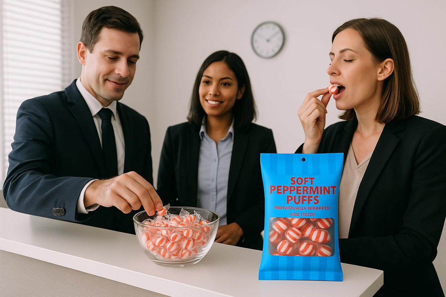 Peppermint Puff Candy | Soft Breath Mints Individually Wrapped | For Holiday Office Reception Party Favor Birthday Gift | 2 Pack Bag (6 Oz Each)