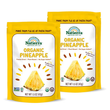NATIERRA Organic Freeze-Dried Pineapple | USDA Organic, Non-GMO & Vegan | 1.5 Ounce (Pack of 2)