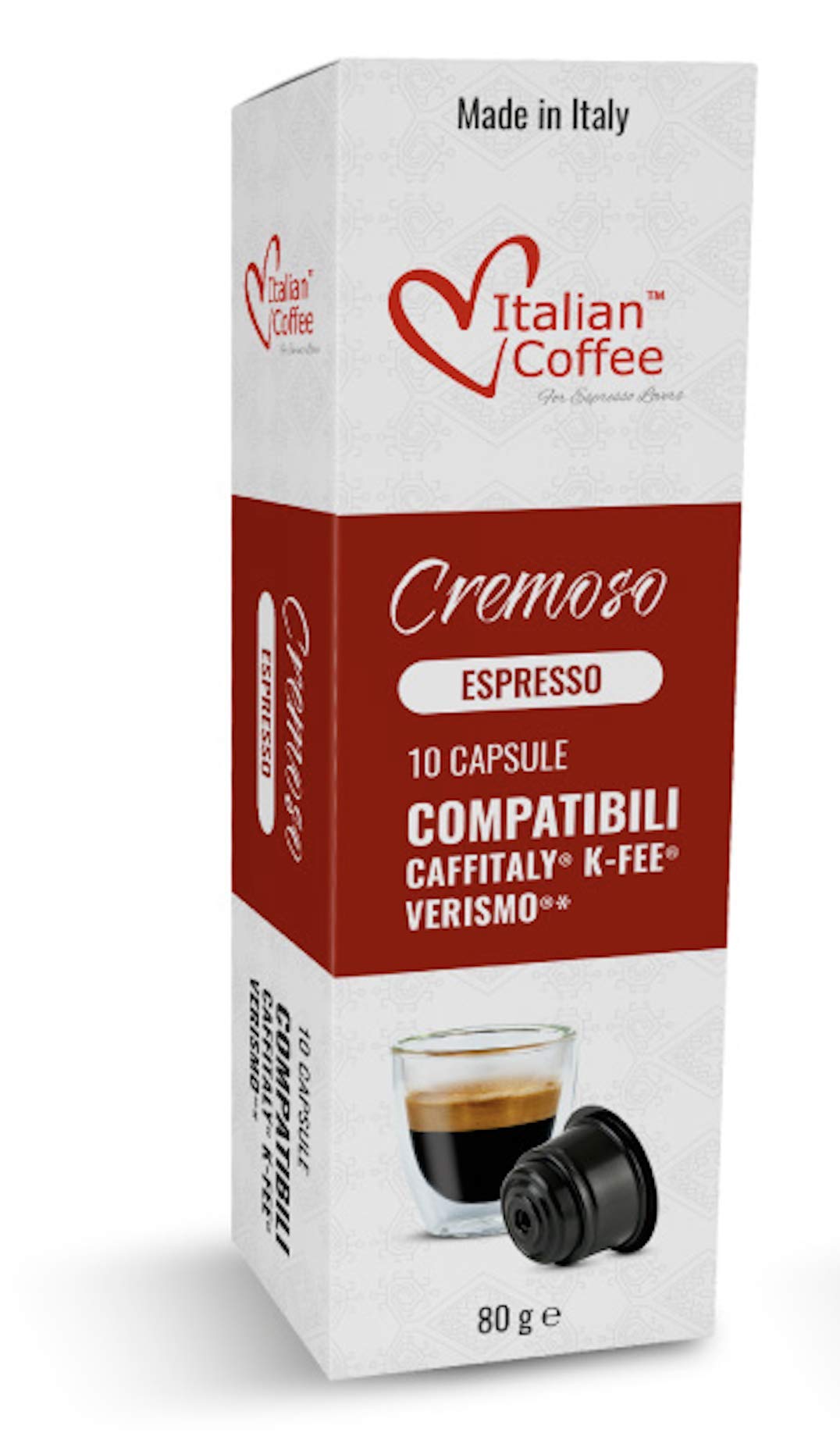 ITALIAN COFFEE FOR ESPRESSO LOVERS Coffee Capsules, Compatible with Verismo & K-fee Systems, 80 Pods, CREMOSO Blend
