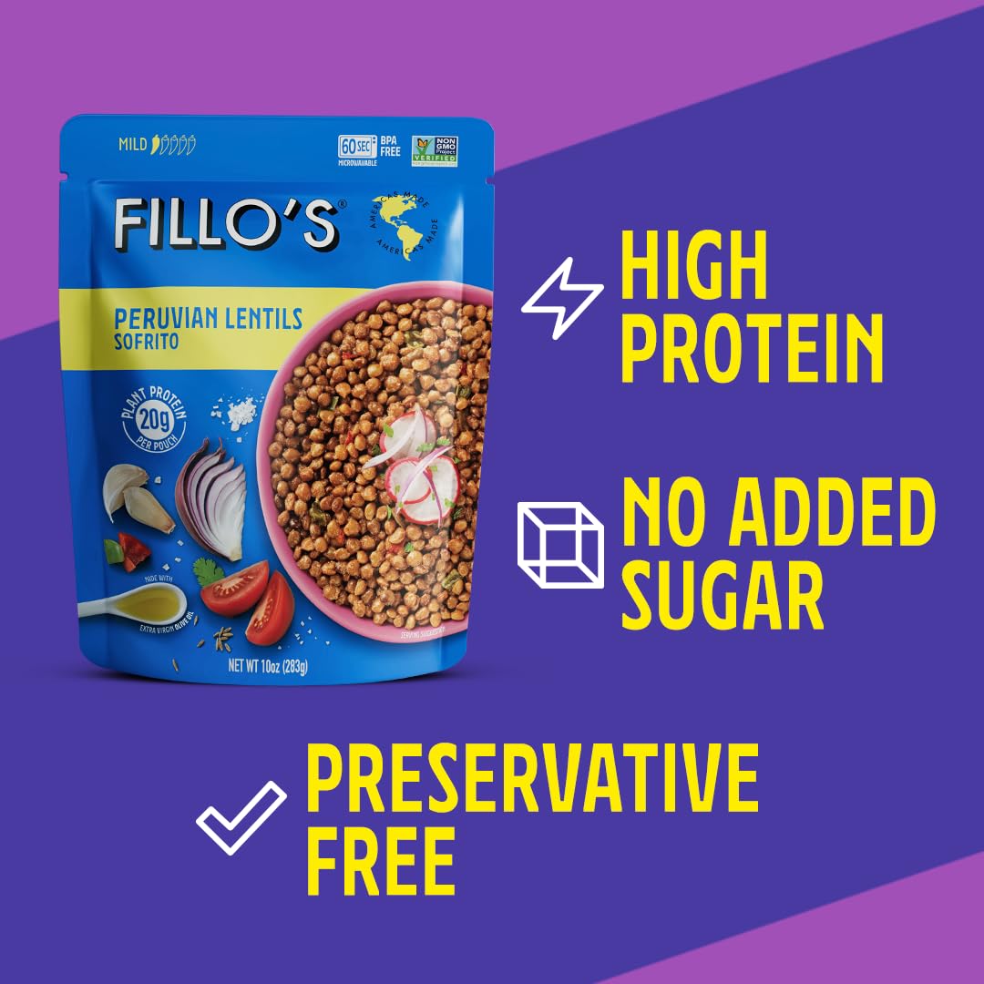 Fillo'S Peruvian Lentils - Ready To Eat Lentils, Gluten-Free, Preservative-Free, Microwavable Meals, Non-Gmo, Vegan, Plant Prote