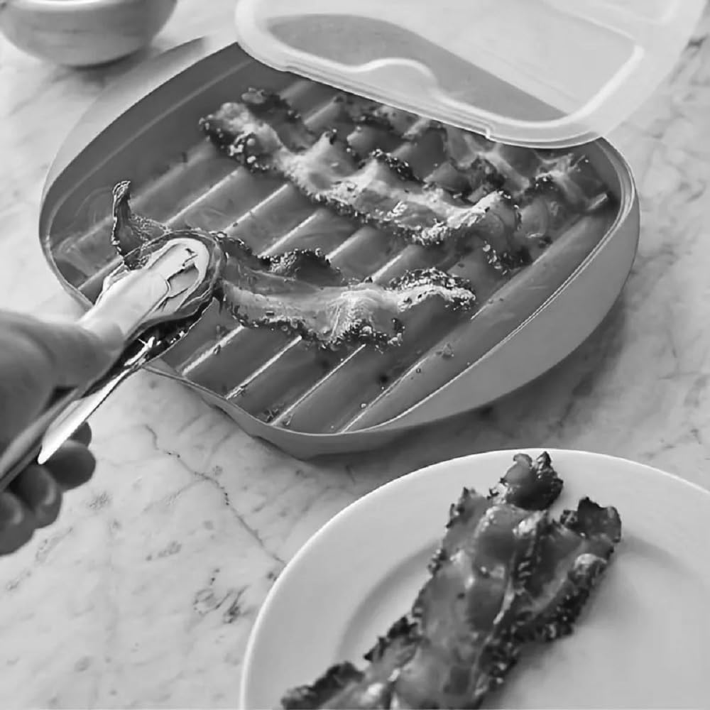 Compact Microwave Bacon, Sausage Meat & Poultry Cooking Tray With Protective Splatter Lid - Bpa-Free, Innovative & Easy-Clean De