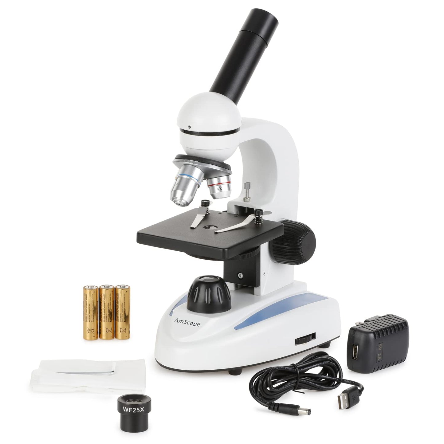 Super Savings - 40X-1000X Portable Led Monocular Student Microscope With 25-Piece Prepared Slides Set And Tweezers Plus Bonus Ha