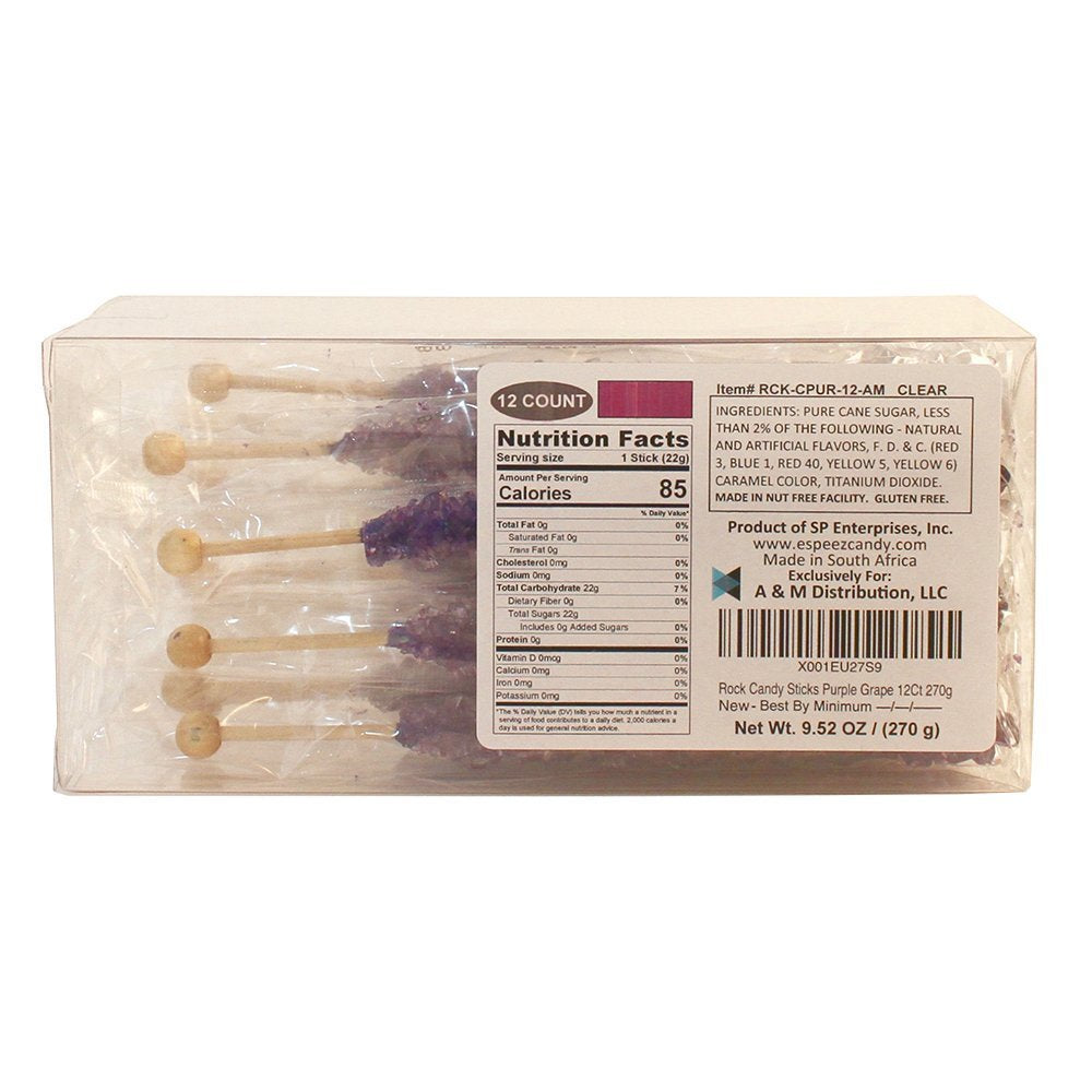 Extra Large Rock Candy Sticks: 12 Grape Lollipop - Purple Rock Candy Sticks - Individually Wrapped - Espeez Rock Candy Sticks For Candy Buffet, Birthdays, Weddings, Receptions, Bridal And Baby Showers