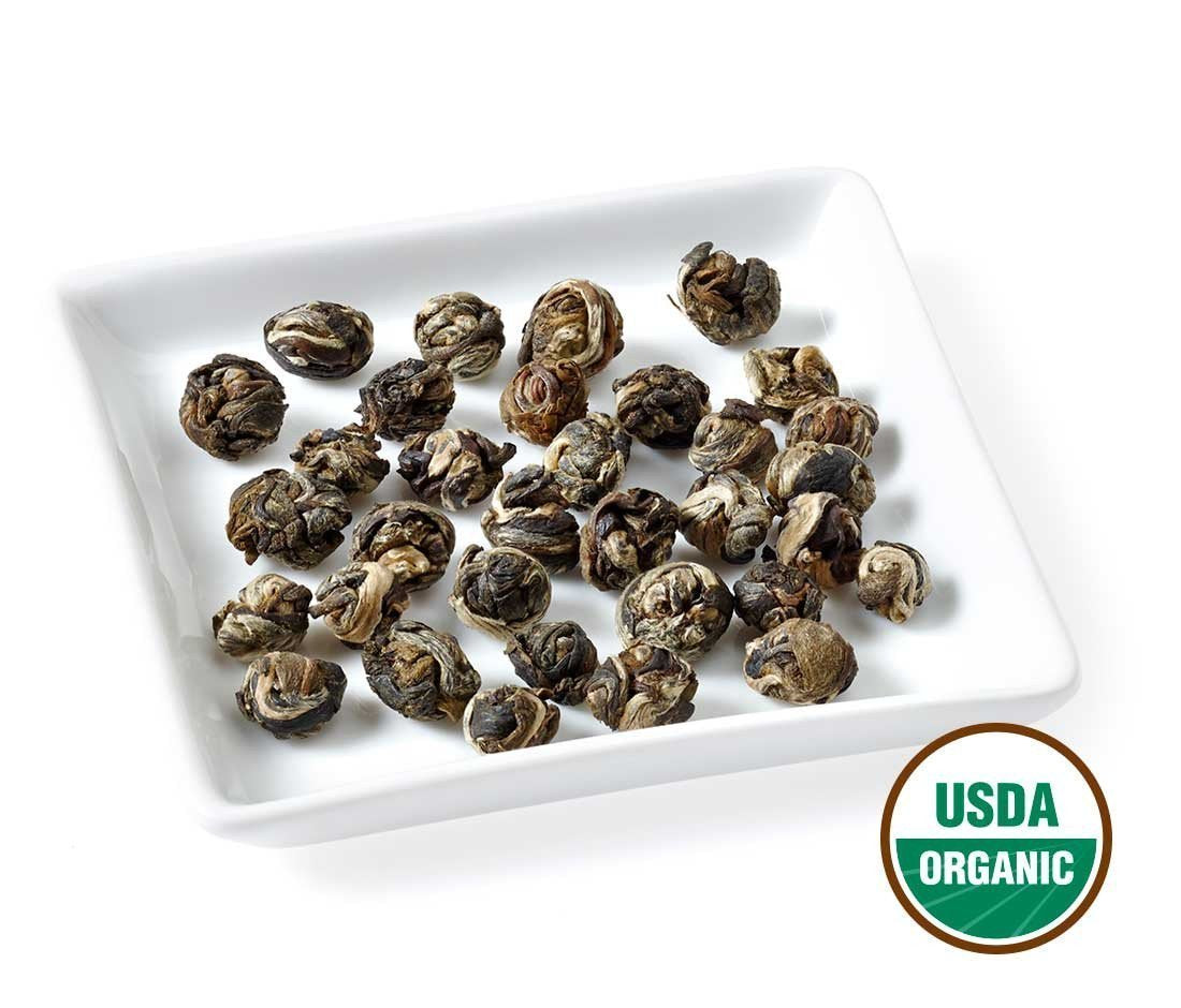 Golden Moon Tea Organic Jasmine Pearls Green Tea - Loose Leaf Dragon Pearls, Premium Grade, Non Gmo - Travel Tin (48 Servings)