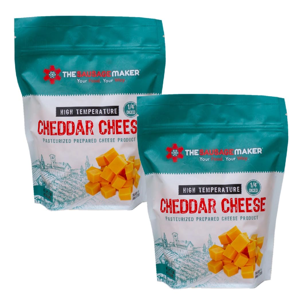 The Sausage Maker High Temp Cheddar Cheese 2 Lbs Diced Cube for Sausage Making, Grilling, and Snack Sticks