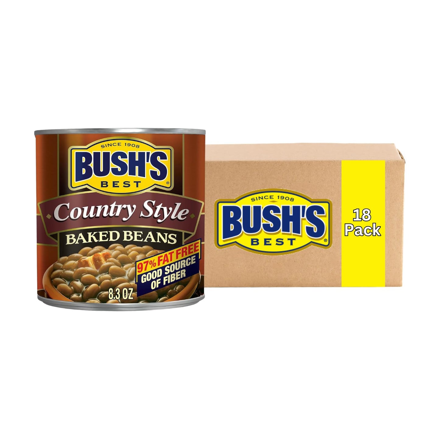 Bushs Best Baked Beans, Country Style, 8.3 Oz, Pack of 18