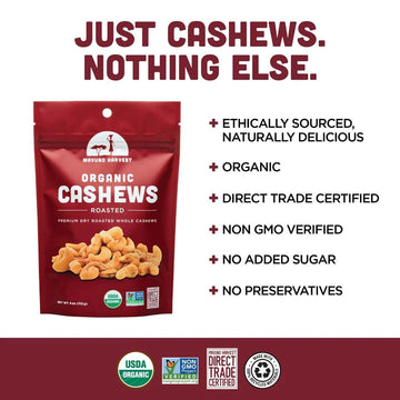 Mavuno Harvest Organic Roasted Cashews | Unsalted Whole Cashews | Dry Roasted Cashew Nuts | Vegan, Low Sodium, Non Gmo Healthy S