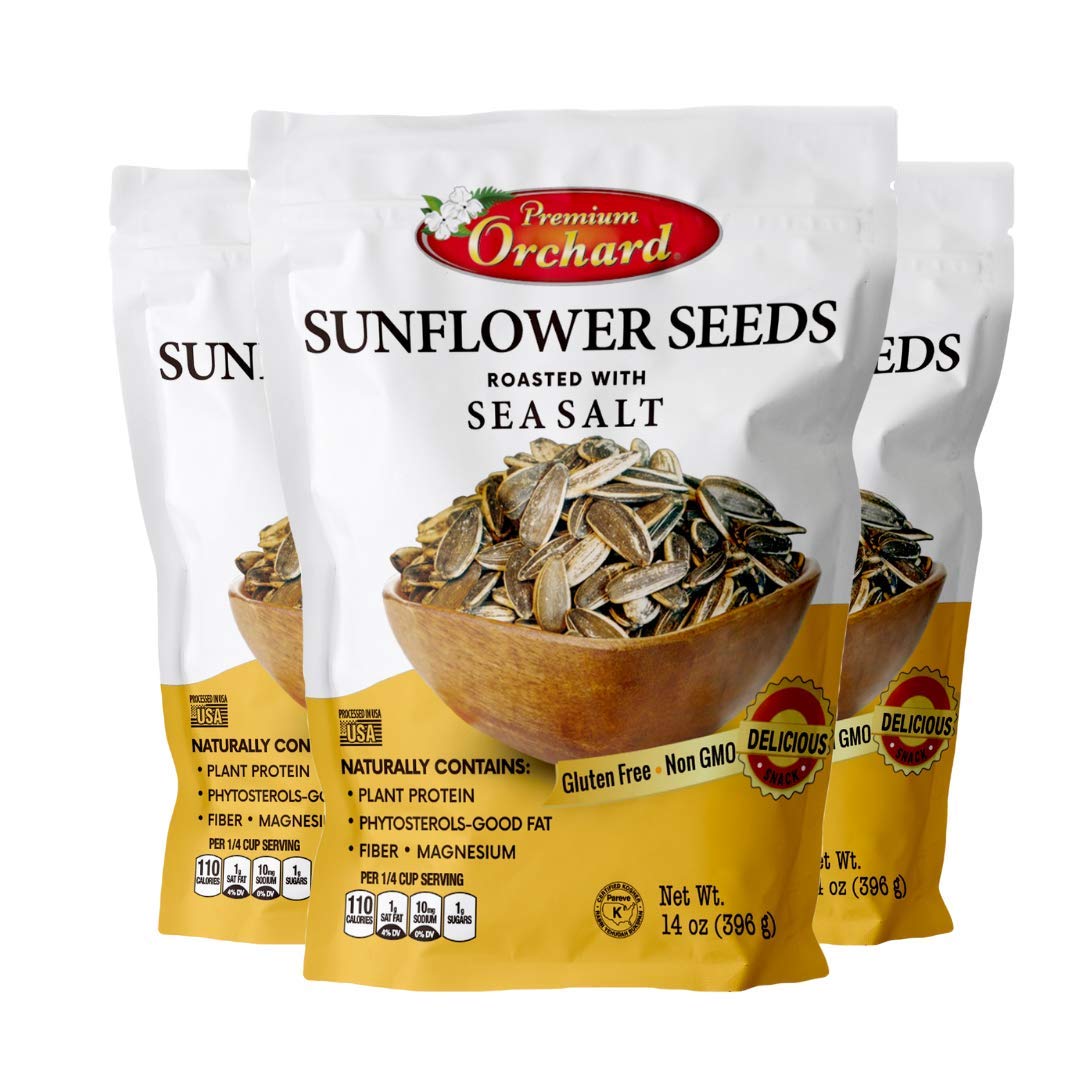 Premium Orchard Mixed Nuts - Roasted Sunflower Seeds, Lightly Salted, Non-GMO, Gluten-Free, Vegan, KETO Friendly, 14 Ounce (Pack of 3)