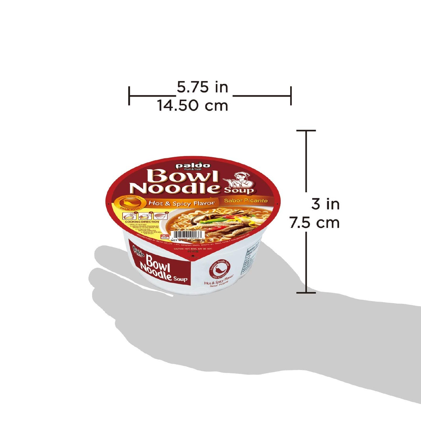 Paldo Fun & Yum Hot & Spicy Instant Cup Noodle Soup Bowl, Pack Of 12, Best Oriental Style Korean Ramyun, Most Loved Korean Noodl