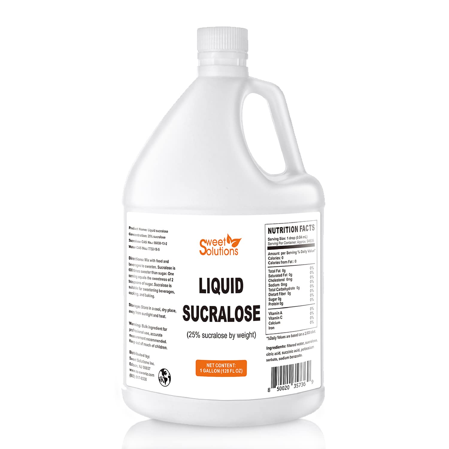 Concentrated Liquid Sucralose Sweetener, 25% Concentrated Sugar Alternative, 1 Gallon. Bulk for Drinks, Food, and Pastries, Zero