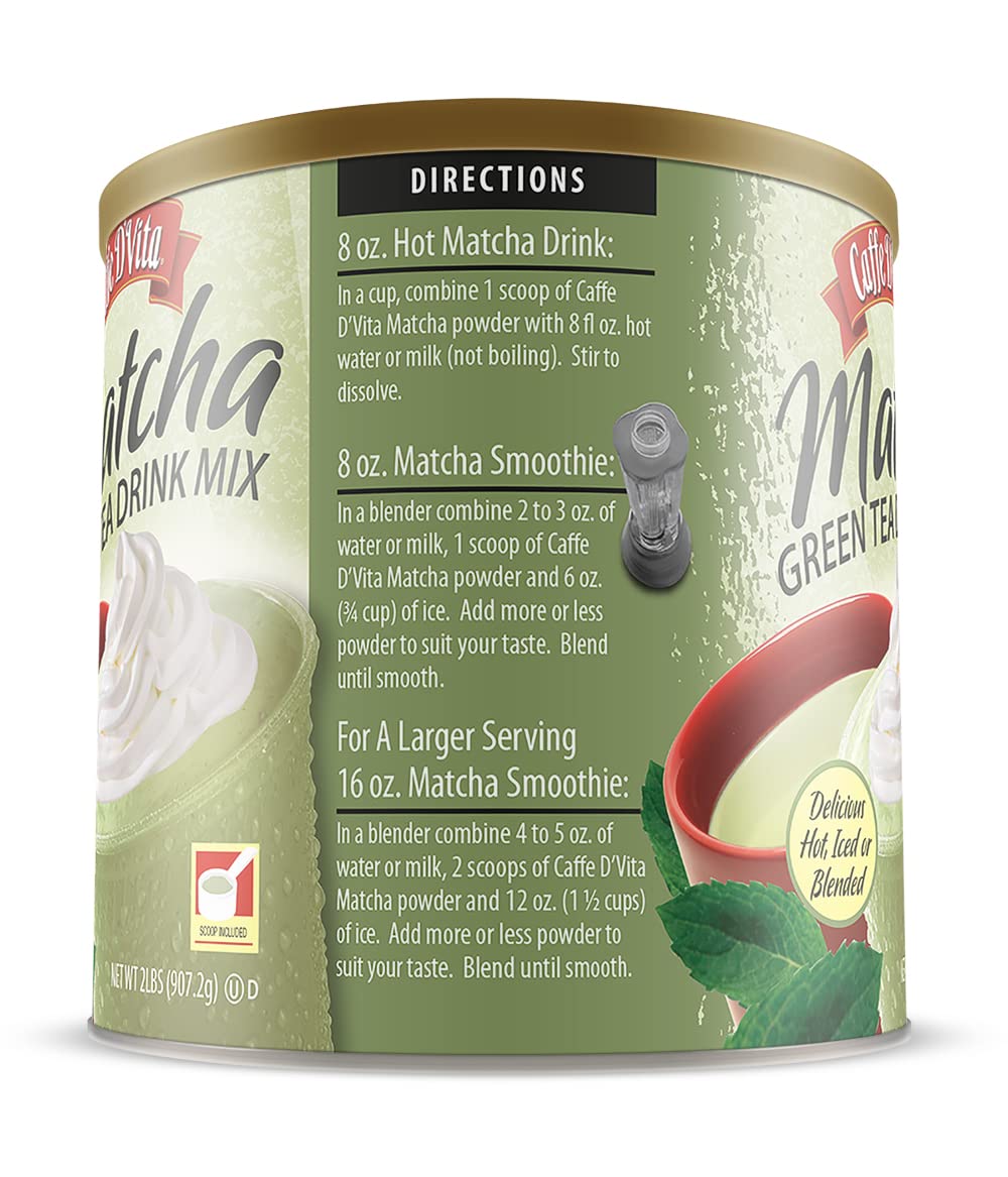 Caffe Dvita Matcha Green Tea Drink Mix - Japanese Matcha Green Tea Powder, Gluten Free, Low Fat, No Cholesterol, No Hydrogenated
