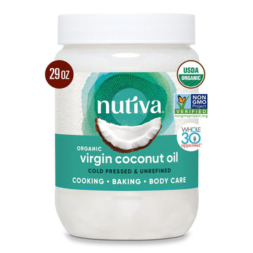 Nutiva Organic Coconut Oil 29 fl oz, Cold-Pressed, Fresh Flavor for Cooking Oil, Natural Hair Oil, Skin Oil, Massage Oil and, No