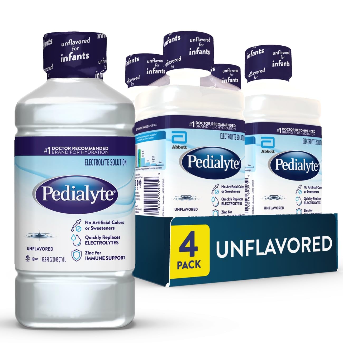 Pedialyte Electrolyte Drink, Hydration Drinks for Kids & mature-themeds, Unflavored, 1 Liter, Pack of 4