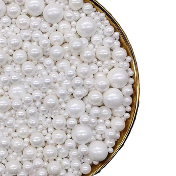 White Edible Pearls Christmas Sprinkles,Cake Sprinkles,Cookie Sprinkles,Sugar Pearl, Edible Candy Pearls 130G 4.6Oz For Cake Cup