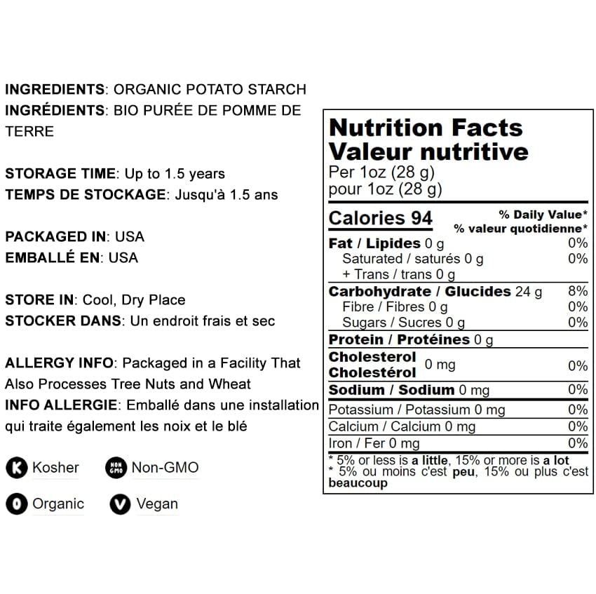 Food to Live Organic Potato Starch, 2 Pounds - Unmodified Powder, Non-GMO, Pure Flour, Kosher, Vegan, Bulk, Great for Cooking, B