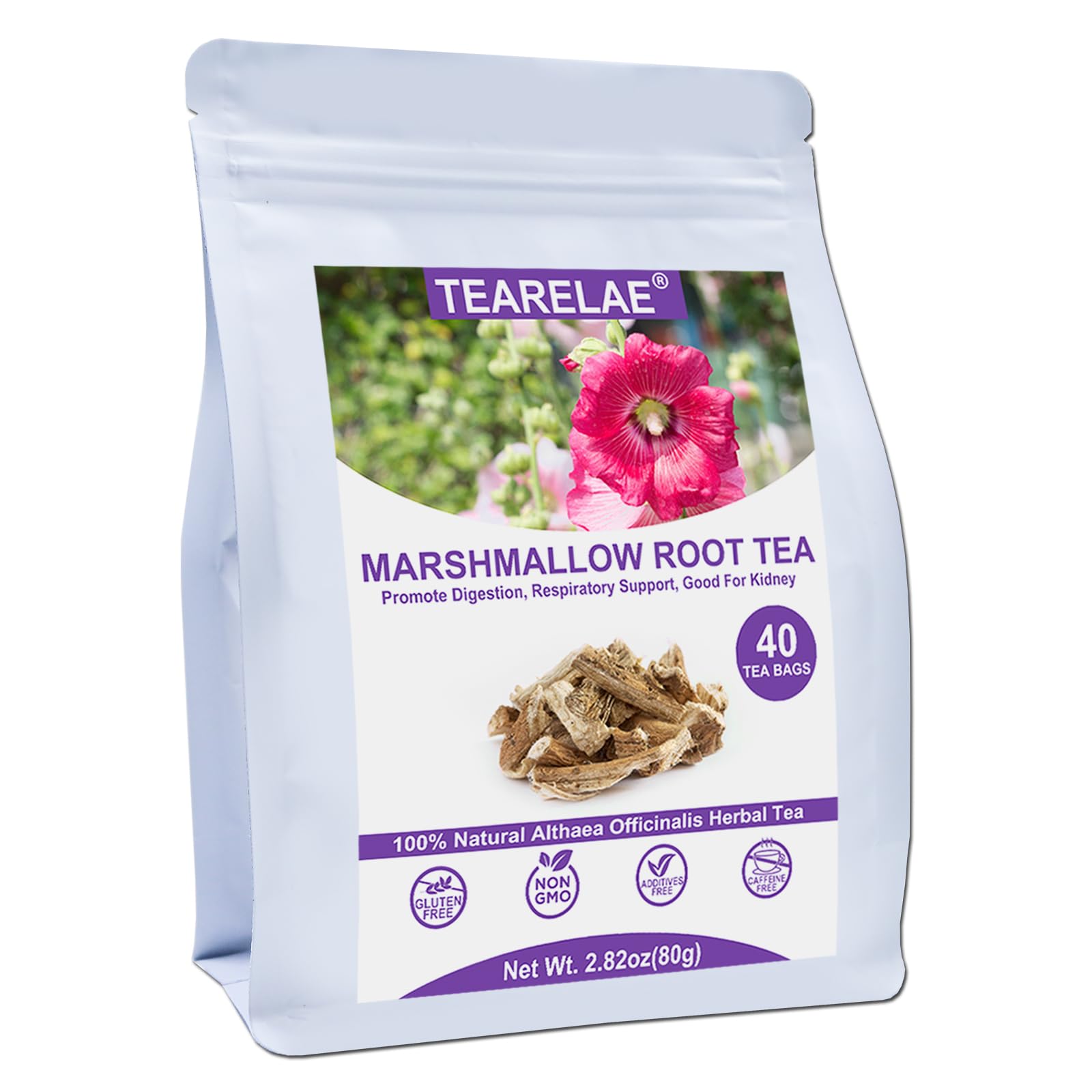 TEARELAE Marshmallow Root Tea Bags, Caffeine-Free, 40 Count, Non-GMO, Support Digestion & Respiratory