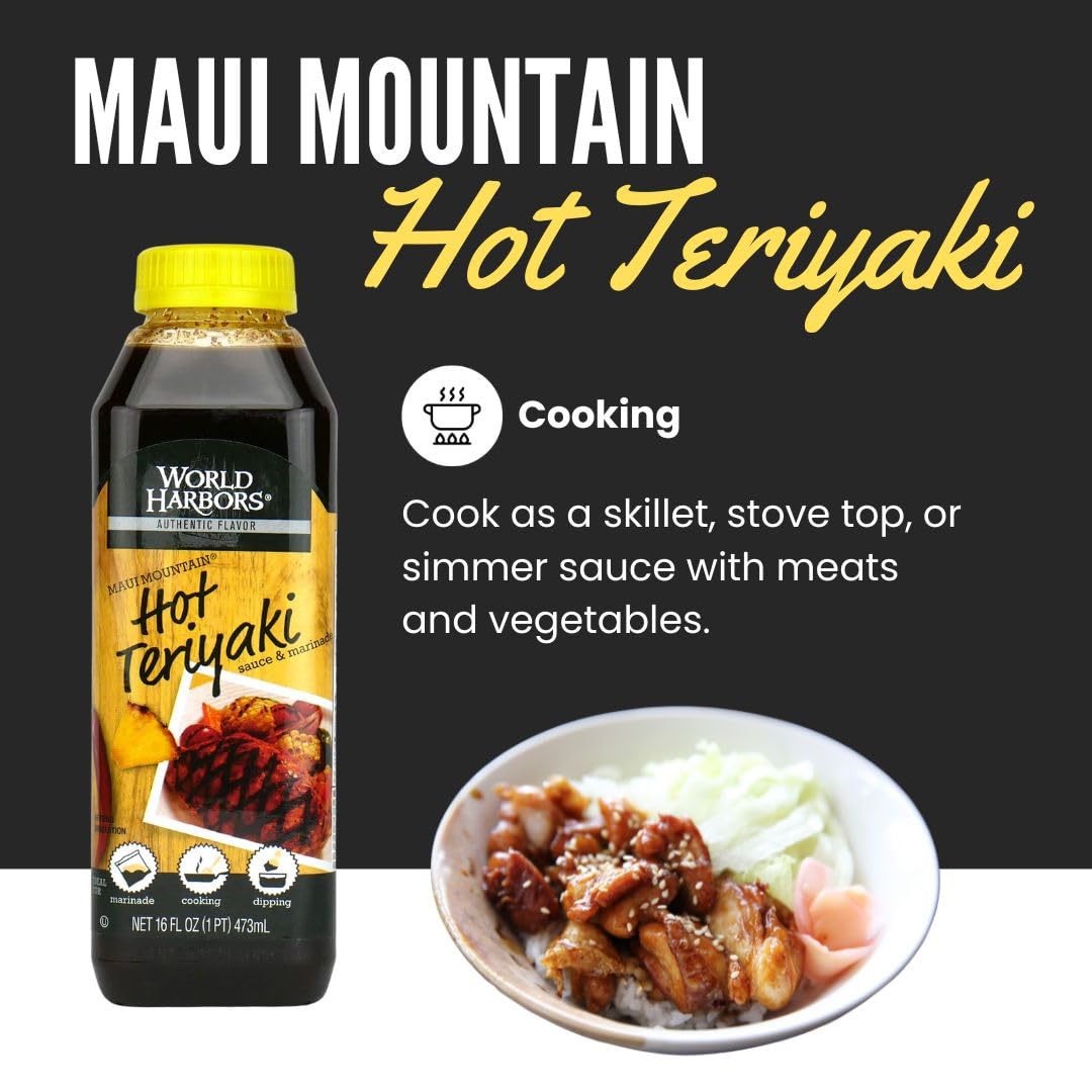World Harbors Hot Teriyaki Sauce Perfect For Grilling Stir-Fries, Dipping, Marinades For Pork, Chicken, Beef, Steak, And More, S