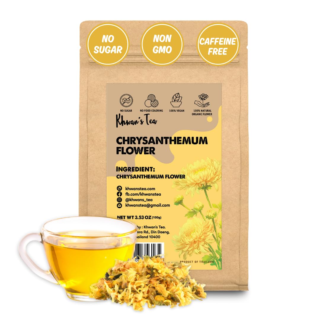 KHWANS TEA Chrysanthemum Tea - Caffeine-Free Herbal Infusion, 3.52 Oz, Loose Flower Tea, Sourced from Thailand