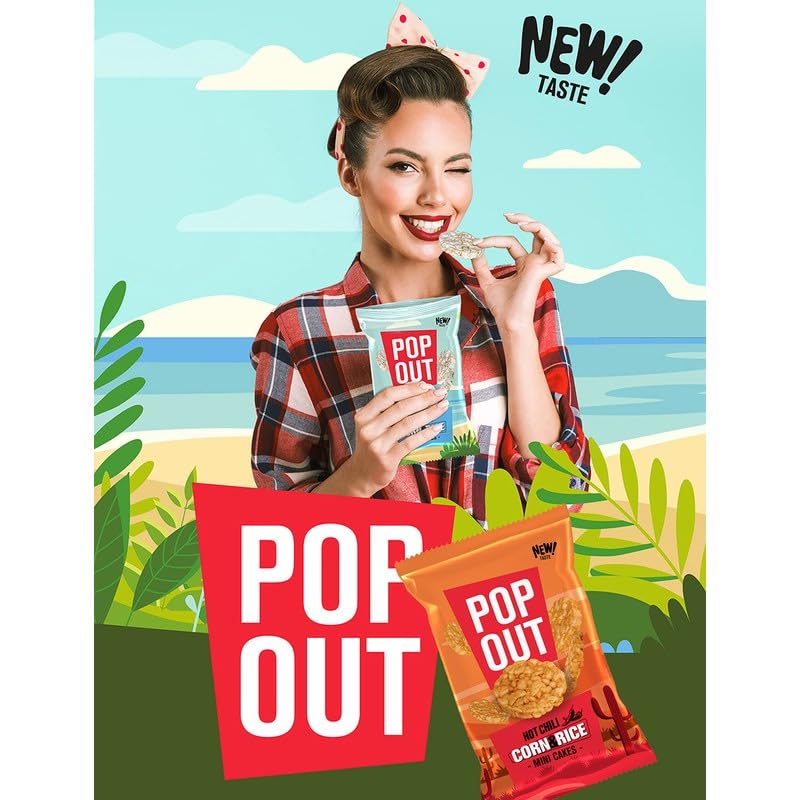 Popout Hot Chili Rice & Corn Cakes - Spicy And Crunchy Snack - 0.9 Oz (Pack Of 24) - Perfect For On-The-Go, Lunchboxes, And Snac