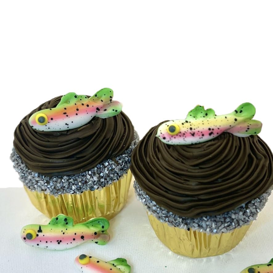 Mini Trout Fishing Pack- 12 pcs Edible Icing Cake Decoration Topper by BakersDozenToGo (Choose Style Below)