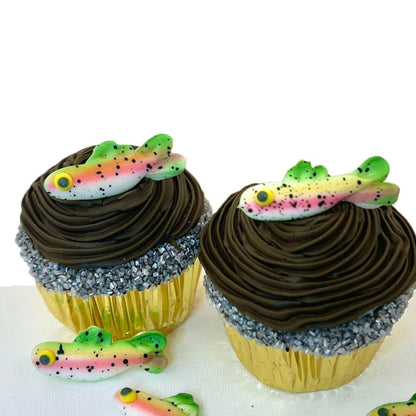 Mini Trout Fishing Pack- 12 pcs Edible Icing Cake Decoration Topper by BakersDozenToGo (Choose Style Below)