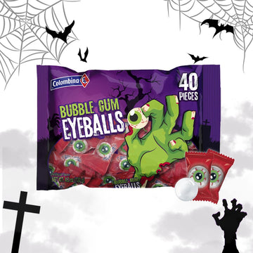 Colombina Bubble Gum Eyeballs, 40 Individually Wrapped Eye-Like Bubble Gum Balls, Ideal For Halloween And Spooky Decoration, 4.2