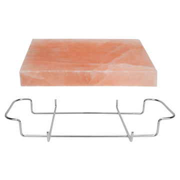 DOBADN Himalayan Salt Block Cooking Plate with Metal Support, Food Grade Rock Salt Slab Stone 12  X 8  X 1.5  for Grilling, Cook
