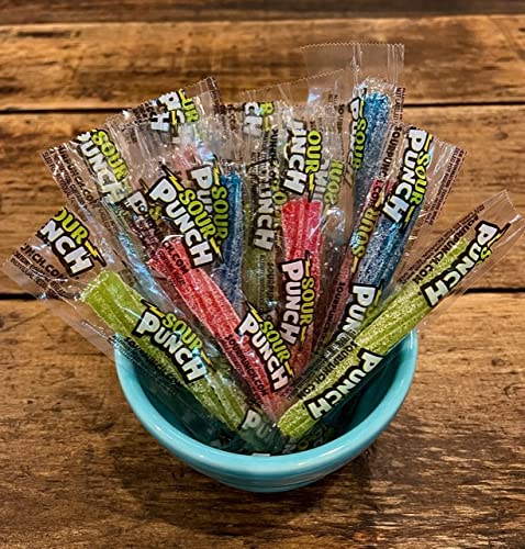 Sour Punch Twists, 3 Inch Individually Wrapped Candy, Bulk, (1 Lb.), Blue Raspberry, Cherry, Strawberry & Apple, Great for Easte