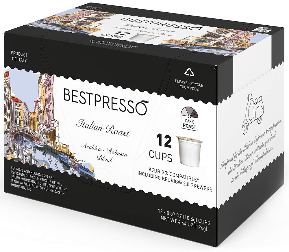 Bestpresso Coffee K-Cup Pods, Italian Roast Dark Roast, 96 Count (8 Packs of 12)