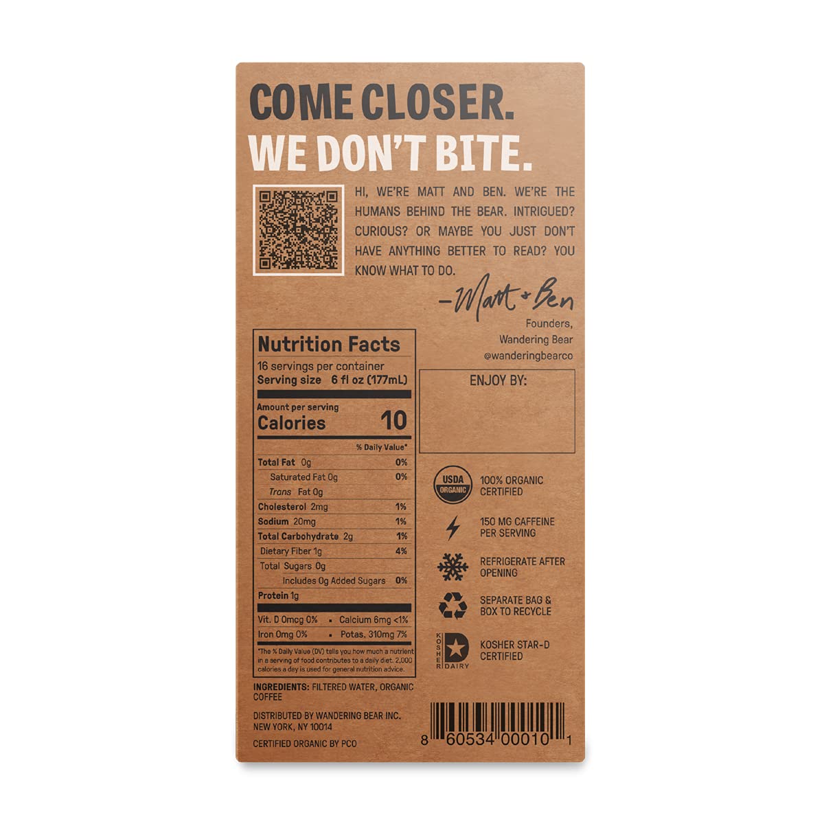 Wandering Bear Straight Black Organic Cold Brew Coffee On Tap, Iced Coffee, 96 fl oz - Extra Strong, Smooth, Unsweetened, Shelf-