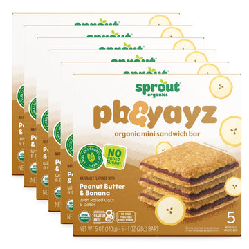 Sprout Organics, Pb & Yayz Toddler Snack Bars, Peanut Butter & Banana, 5 Individual Bars 1.02 Oz Each (6-Boxes)