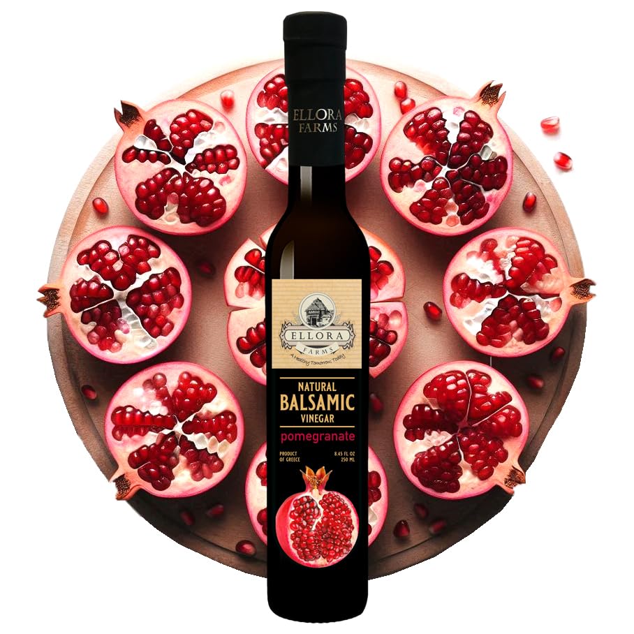 Ellora Farms Pomegranate Infused Balsamic Vinegar, No Added Sugar, 8.45 oz, Glass Bottle, Pack of 1