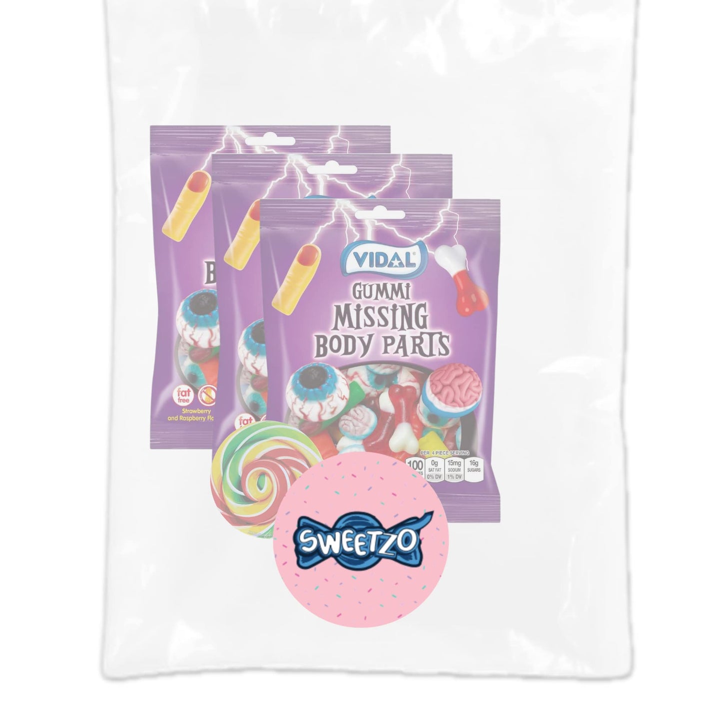 Spooky Gummy Body Parts, Individually Bagged Candies, Freaky Halloween Candy, Pack Of 3, 4.5 Ounces