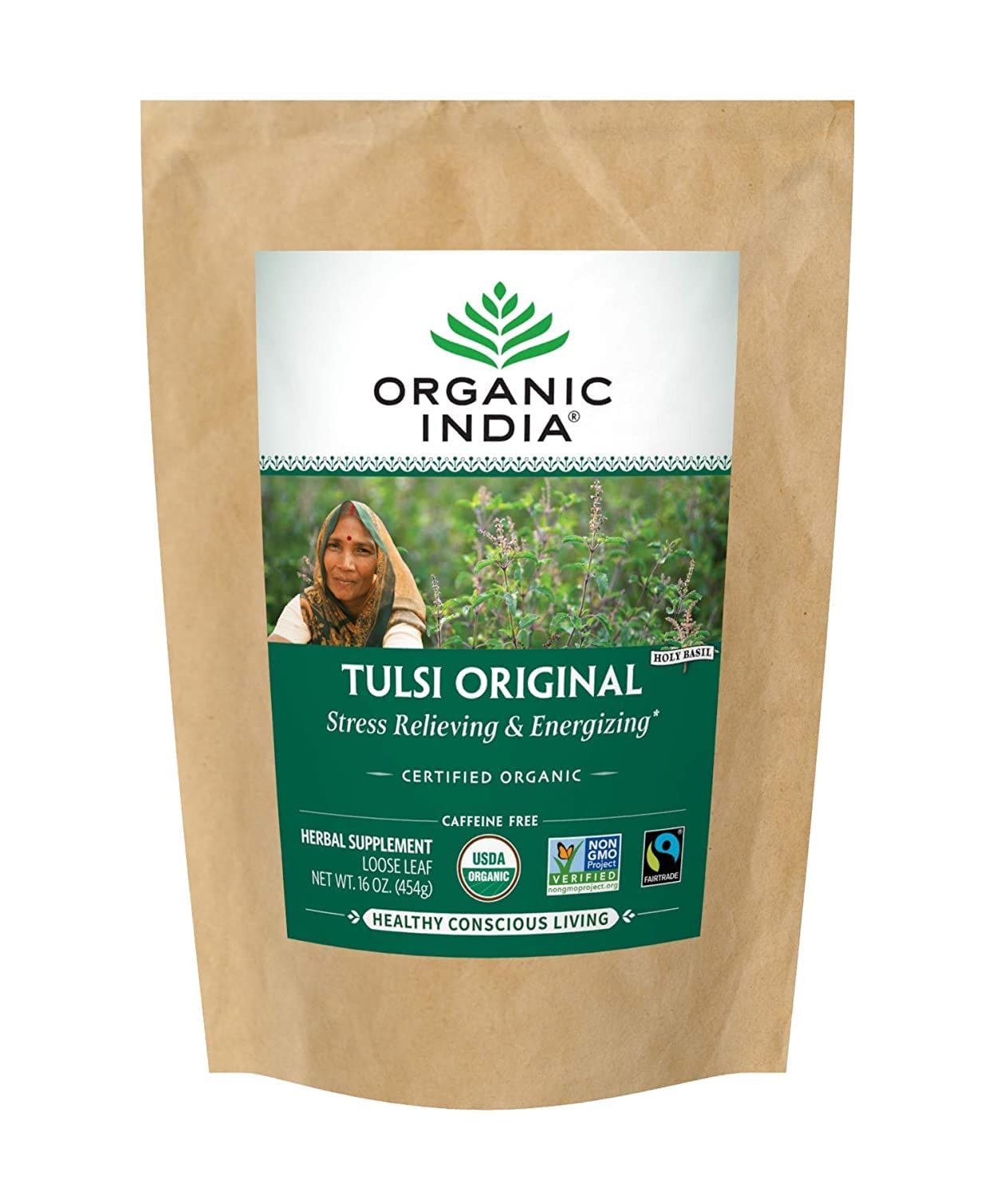 Organic India Tulsi Loose Leaf Herbal Tea - Immune Support, Vegan, Gluten-Free, 1 lb Bag