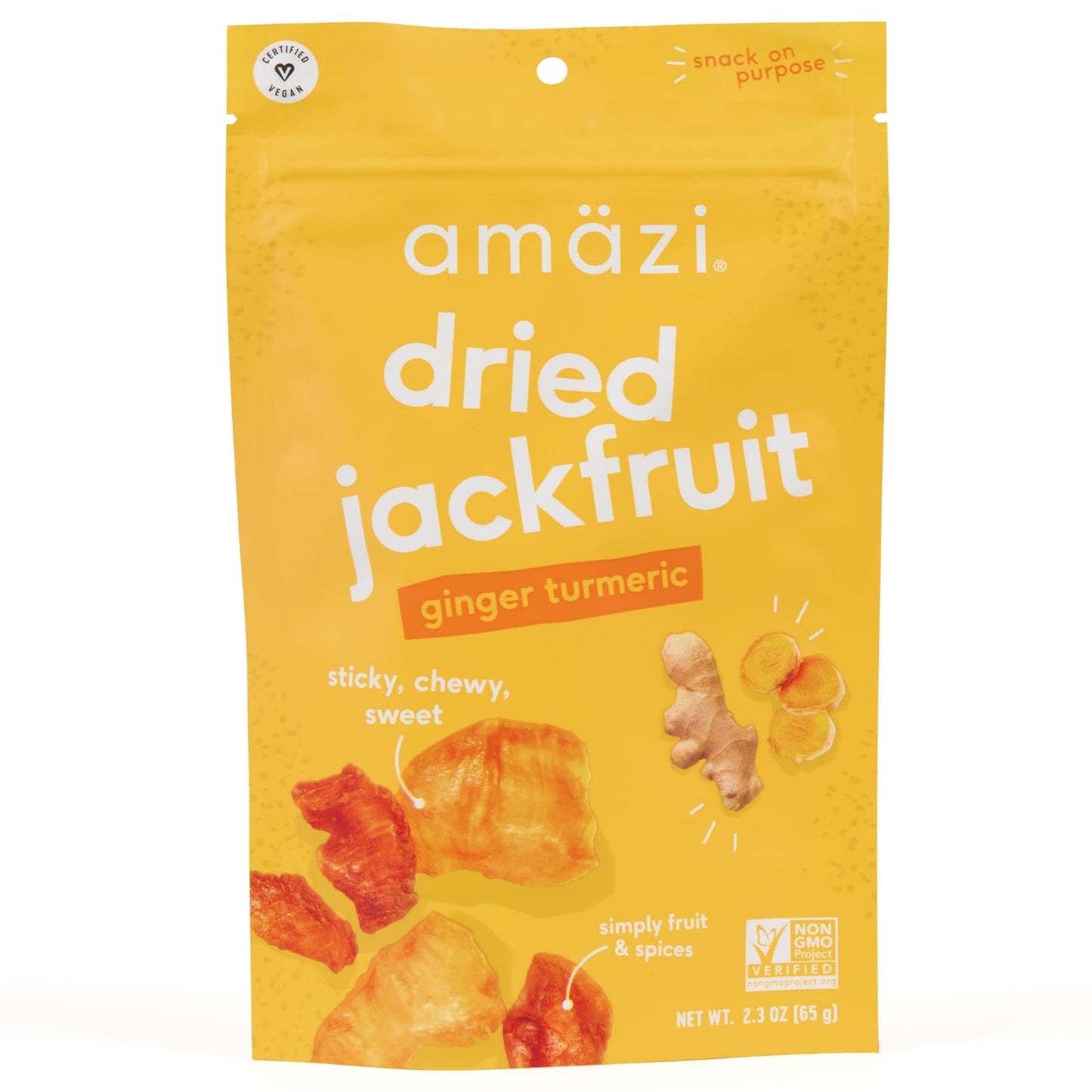 Amazi Foods, Dried Jackfruit, Ginger Turmeric, All Natural Snacks, (6 Pack)