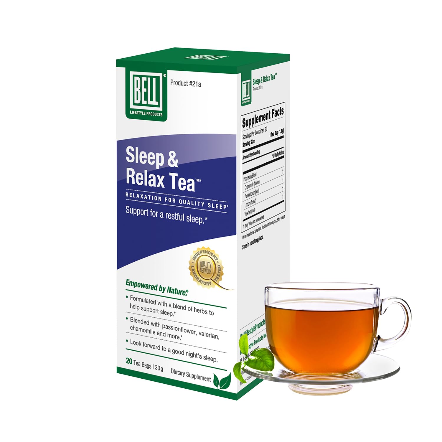 Bell Lifestyle Sleep & Relax Herbal Tea - Night Time Blend With Chamomile  Passionflower  Linden  Valerian  100% Natural  Vegan  Energy Blend-Free - 20 Tea Bags