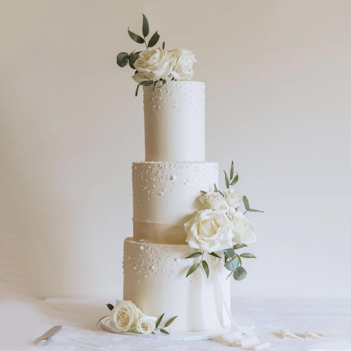 DRWATE Flower Cake Toppers Artificial White Rose Eucalyptus Decorations for Birthday, Wedding, Baby Shower, Boho Party Supplies
