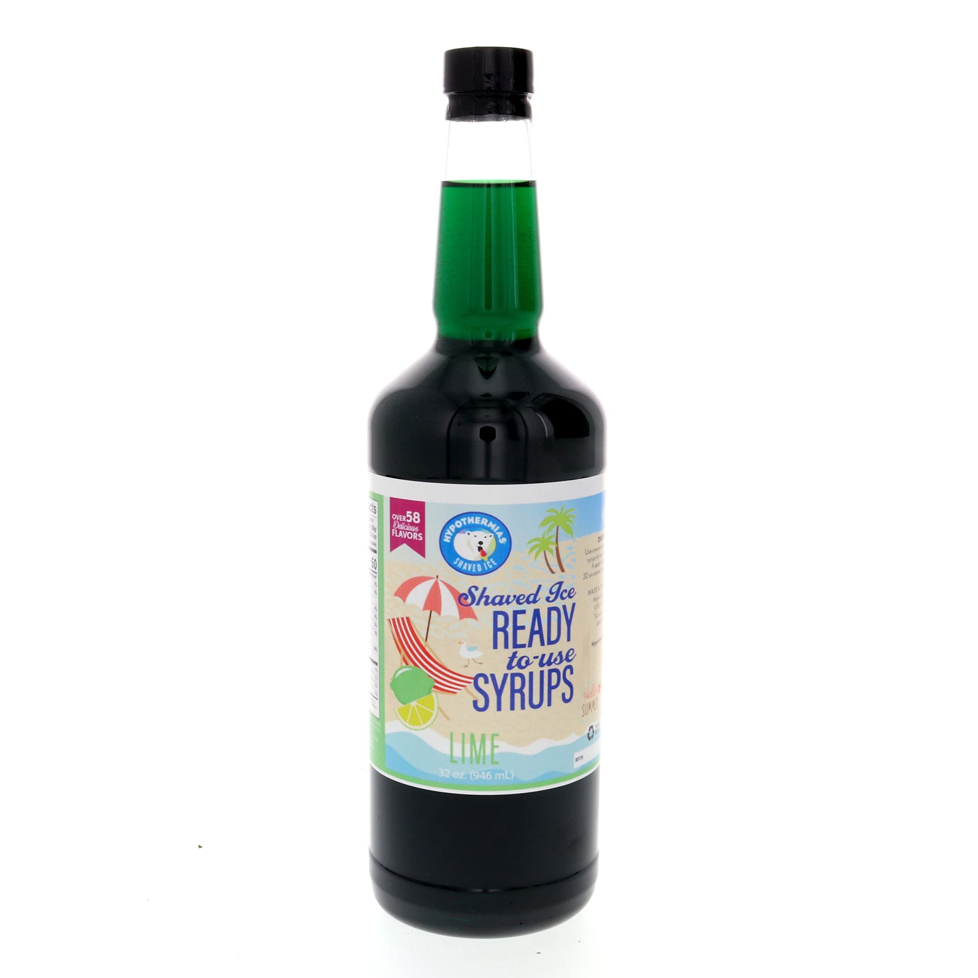 Hypothermias Hawaiian Snow Cone Syrup, Shaved Ice Flavor - Quart (32 Fl. Oz) - Lime - Non-GMO 100% Pure Cane Sugar, BPA-Free Pla