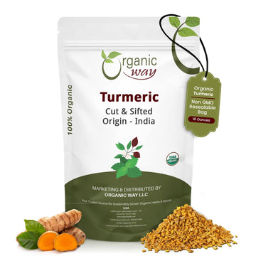 Organic Way Turmeric Root Cut & Sifted Herbal Tea - Vegan, Non-GMO, Gluten Free, 1 Pound