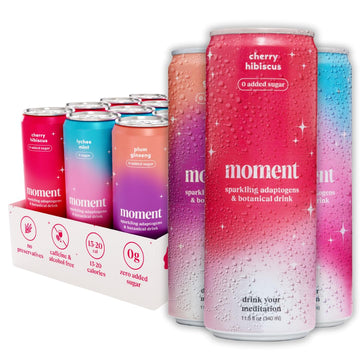 Drink Your Meditation Moment Mocktails Sparkling Adaptogen Drink, 11.5 Fl Oz, 12-pack, No Added Sugar, Caffeine-Free