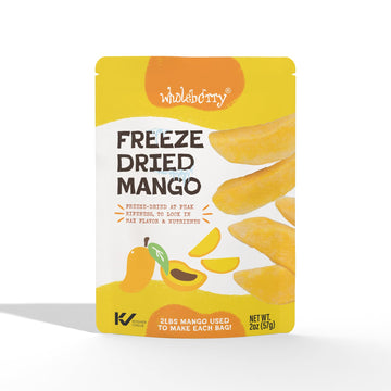 Wholeberry Freeze Dried Mango 2oz Freeze Dried Fruit Snack Perfect for Smoothies, Baking, Yogurt & Tea - 100% Natural Ripe Fruit