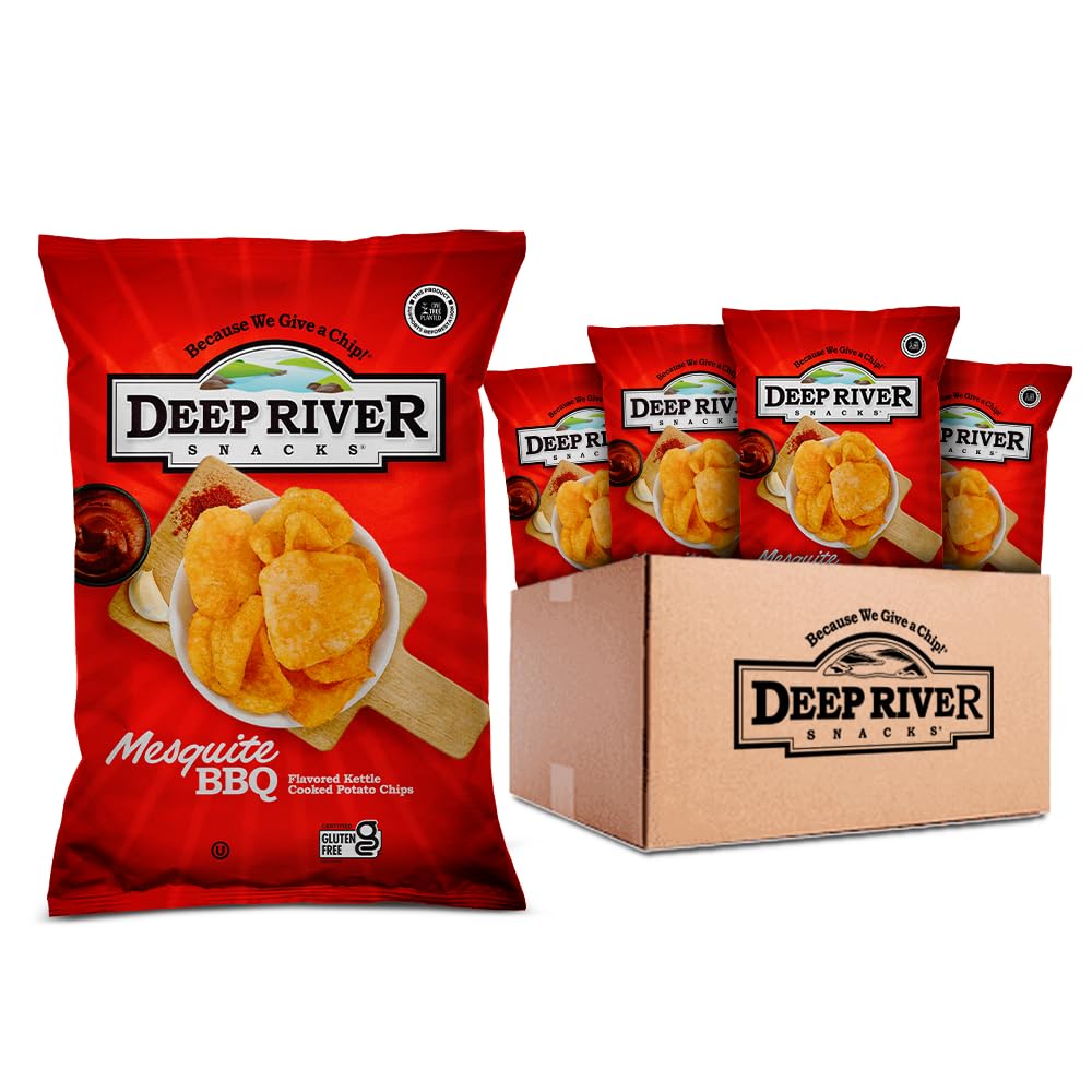 Deep River Snacks Mesquite Bbq Kettle Cooked Potato Chips, Healthy Snacks For Parties & Get Together, Bbq Chips No Artificial Flavors, 8 Ounce (Pack Of 12)