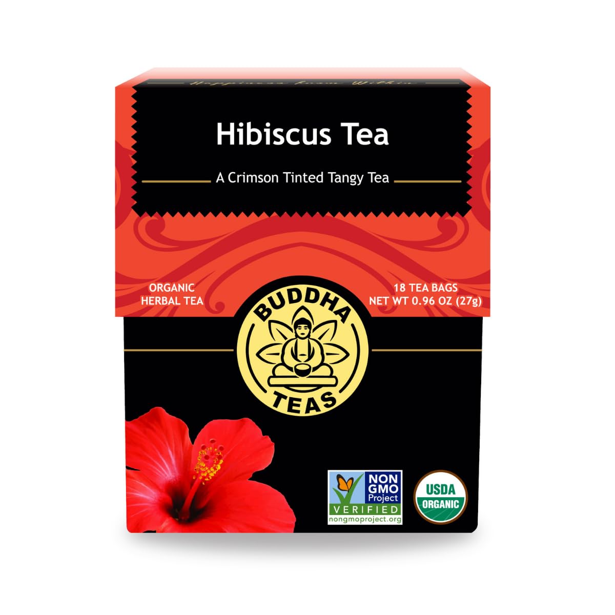 Buddha Teas Hibiscus Herbal Tea - Caffeine Free, Antioxidants, 18 Count, Kosher, Non-GMO, Model BU10016