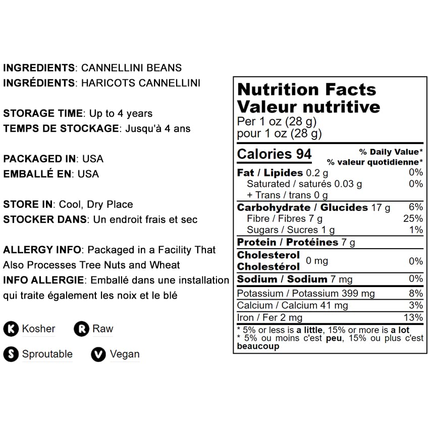 Food to Live - Cannellini Beans, 25 Pounds Dried White Kidney Beans, Sproutable, Vegan, Kosher, Sirtfood, Bulk. Rich in Fiber, P