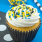 Sweets &   Boutique Batman Cake Decorations - Blue & Yellow Sprinkles with Black Sugar Pearls