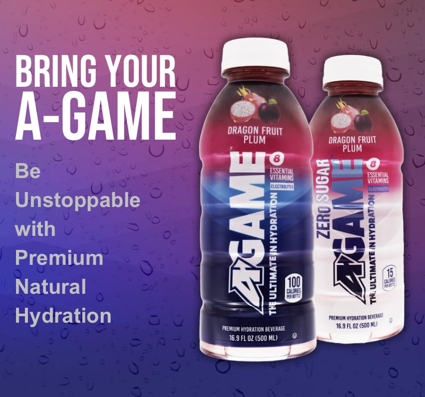 A-Game Zero Sugar Sports Drink, Dragon Fruit Plum Zero Sugar, The Ultimate Sugar Free Hydration Sports Beverage, 8 Essential Vit