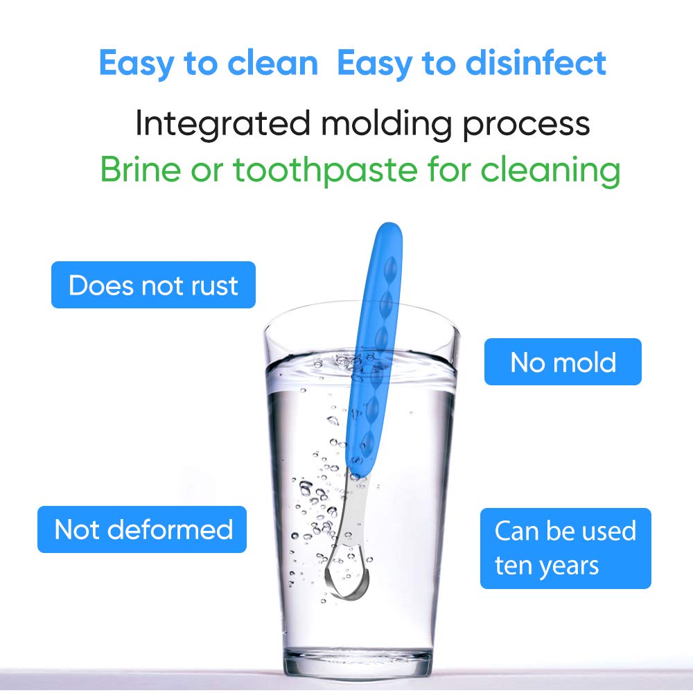 New Version Tongue Scraper Cleaner For Adults & Kids, Medical Grade Metal Tongue Brushes Set For Fresh Breath Dental Eliminate B