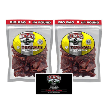 Old Trapper Teriyaki Beef Jerky Gift Set, Traditional Style Real Wood Smoked Beef Jerky, Made From 100% Top Round Steaks, Pack Of 2, 4 Oz. Resealable Bags With Bonus Old Trapper Magnet By Lyzas Sweets &  