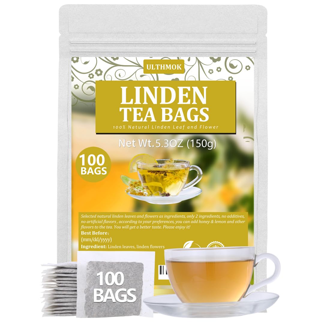 Top-Grade 100 Linden Tea Bags  Made With 100% Natural Linden Tilo Leaves & Flowers  Support Respiratory & Boost Immune System  Energy Blend Free.